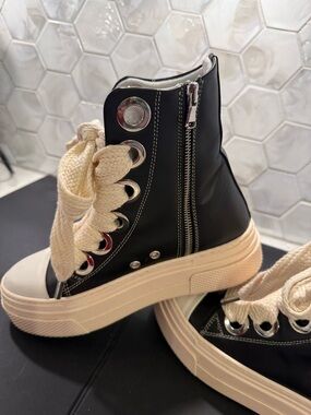 Cristian Zerotre Calipso Black Leather Sneaker Hi Top Boot US 7 Italy Zipper